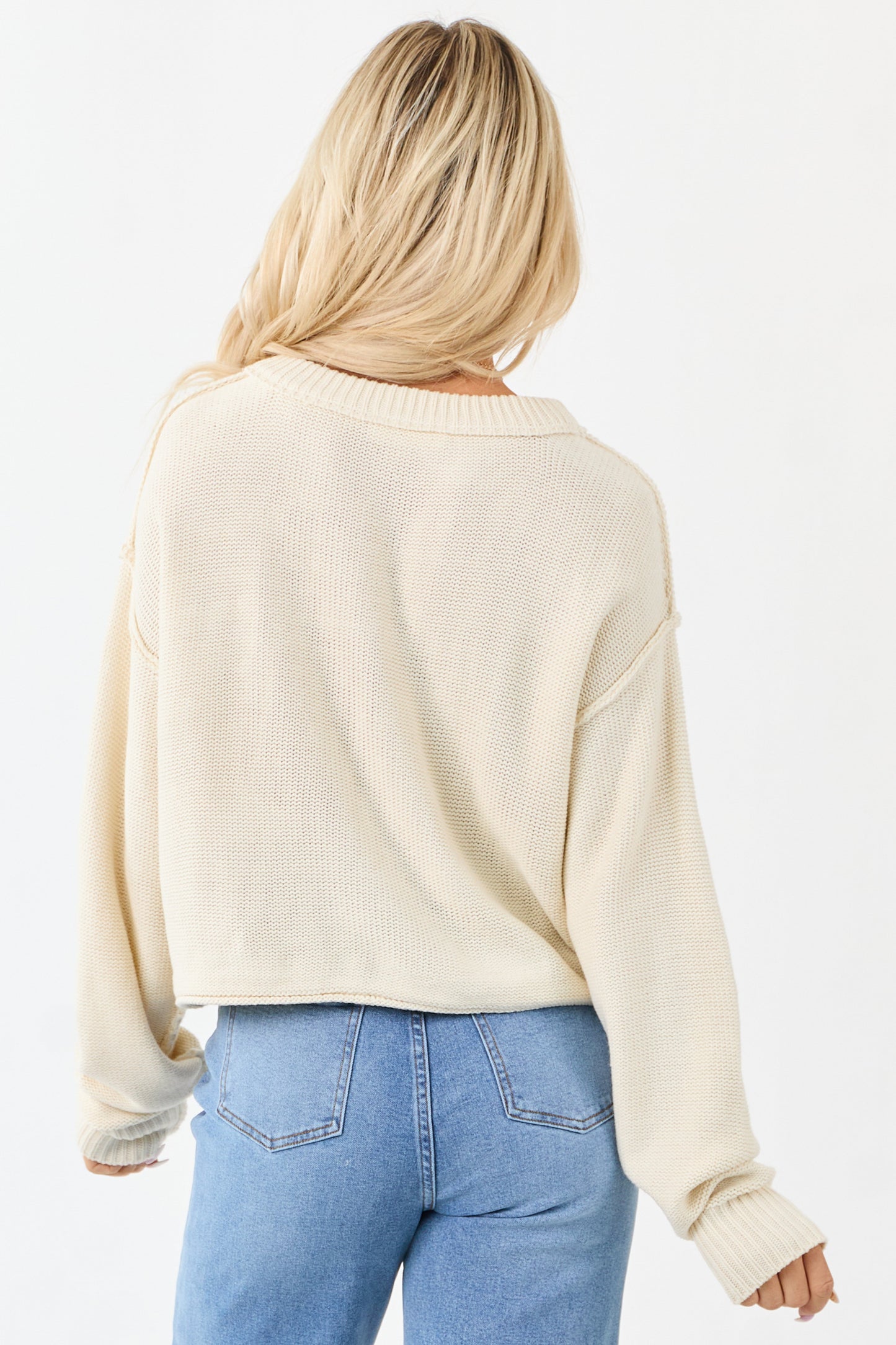 Cream Long Sleeve Relaxed Knit Sweater