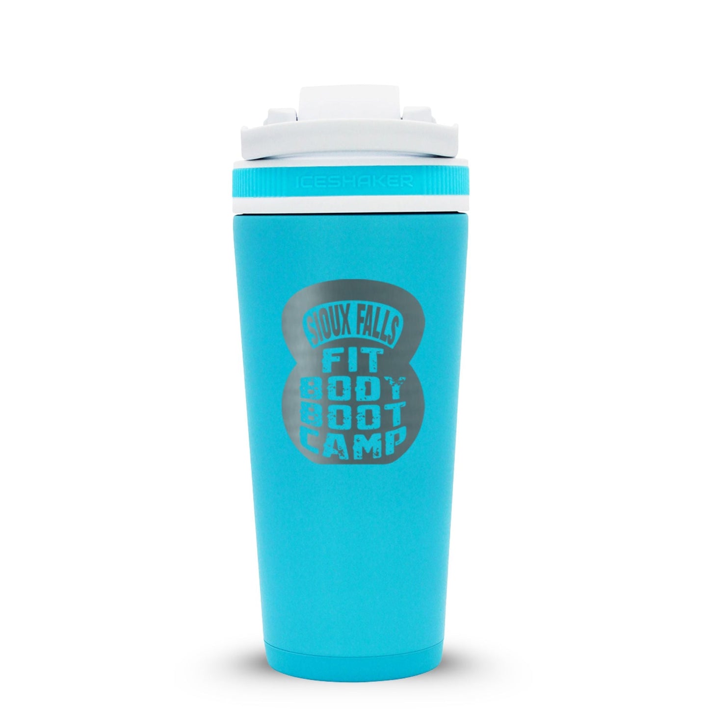 CUSTOM Sioux Falls Fit Body Boot Camp Kettlebell 26oz Ice Shaker - Caribbean Blue