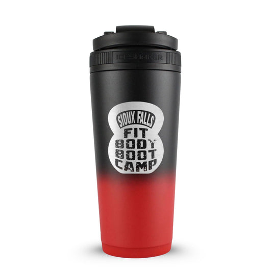 CUSTOM Sioux Falls Fit Body Boot Camp Kettlebell 26oz Ice Shaker - Red Black Ombre