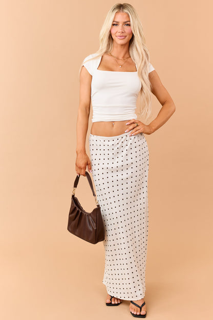 Almond and Cocoa Polka Dot Linen Blend Maxi Skirt