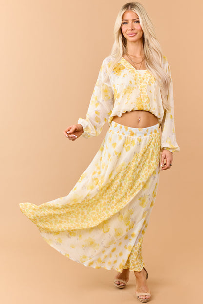 Amber Mixed Floral Print Surplice Long Sleeve Top