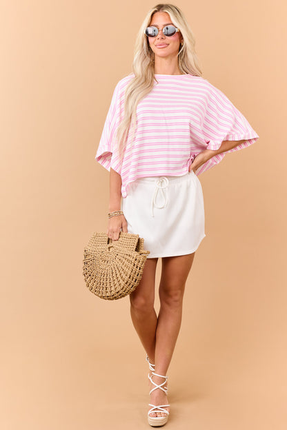 Baby Pink Striped Terry Cloth Half Sleeve Top