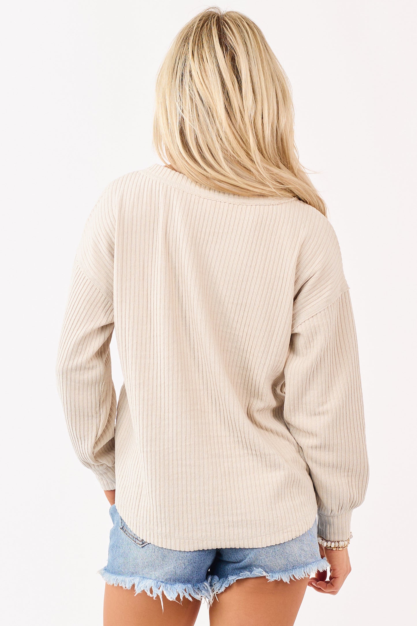 Beige Long Sleeve Knit Henley Top
