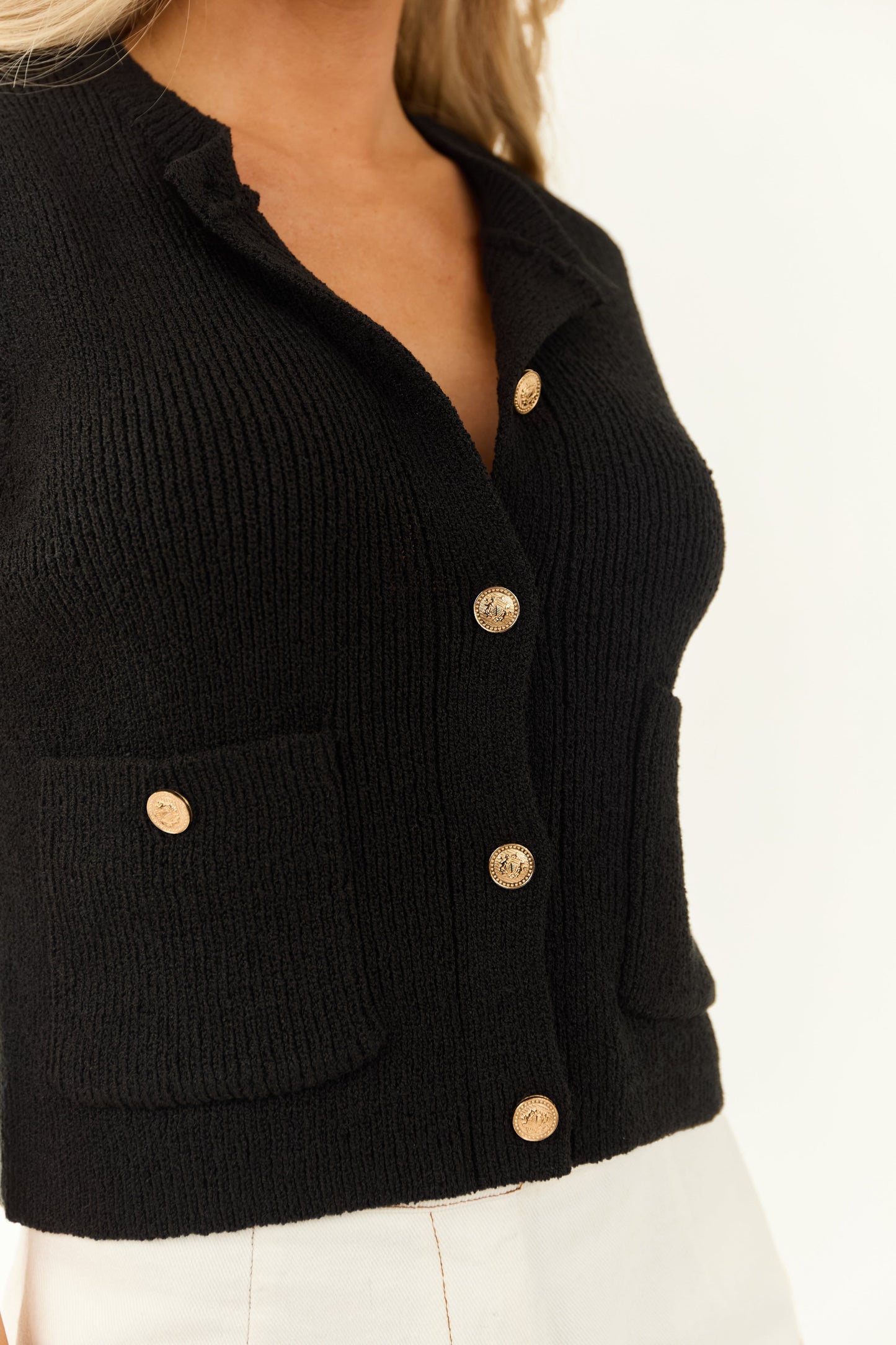 Black Button Down Cap Sleeve Sweater Vest