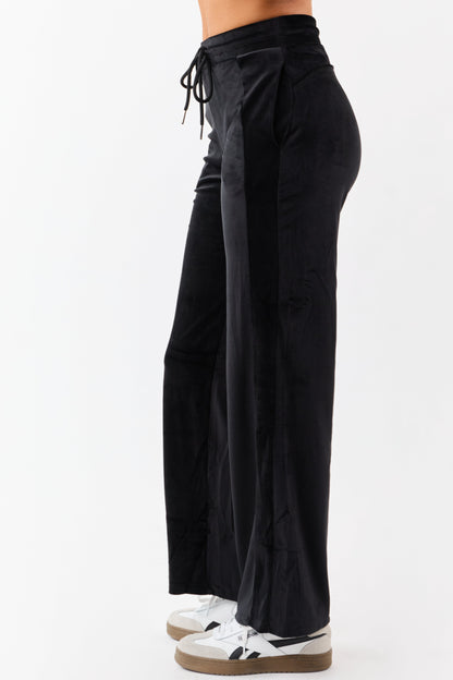 Black Soft Plush Wide Leg Drawstring Pants