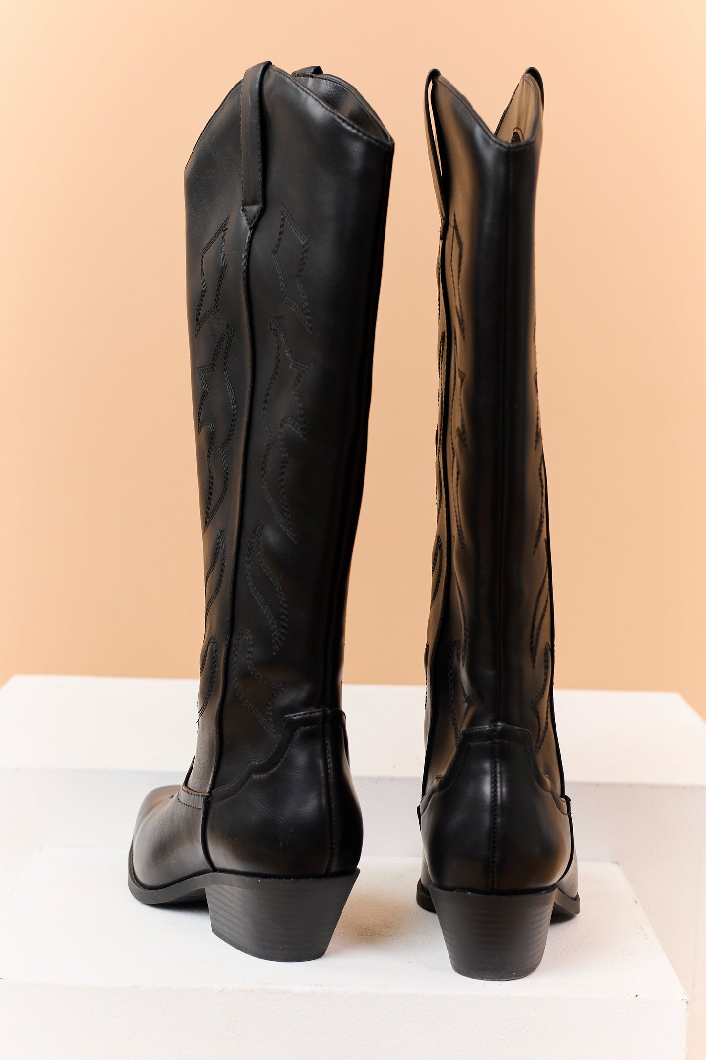 Black Faux Leather Western Embroidered Tall Boots