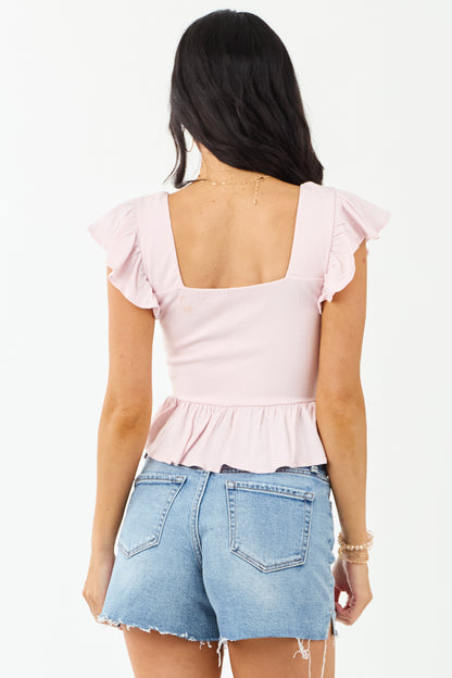 Blush Corset Style Ruffle Sleeve Cropped Blouse