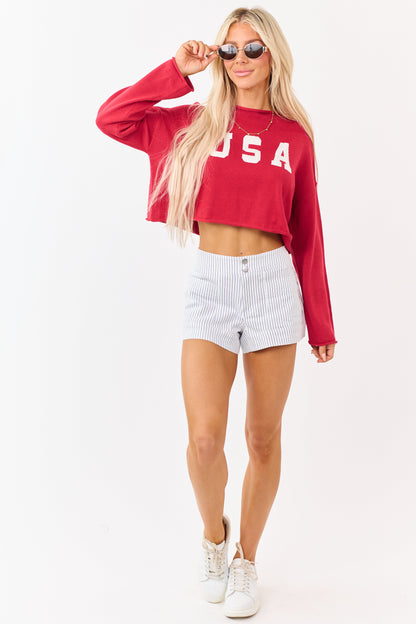 Candy Apple Red 'USA' Cropped Long Sleeve Sweater
