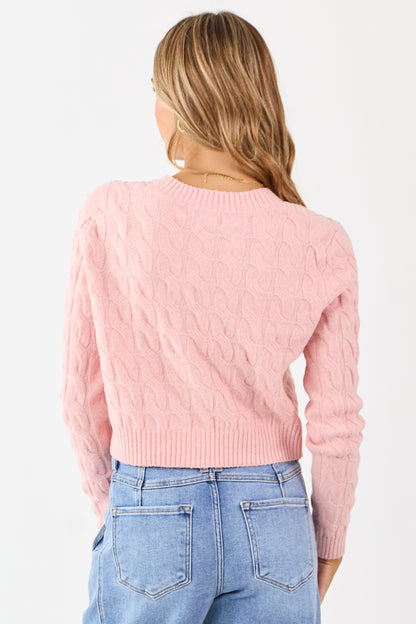 Carnation Button Down Cable Knit Sweater Cardigan