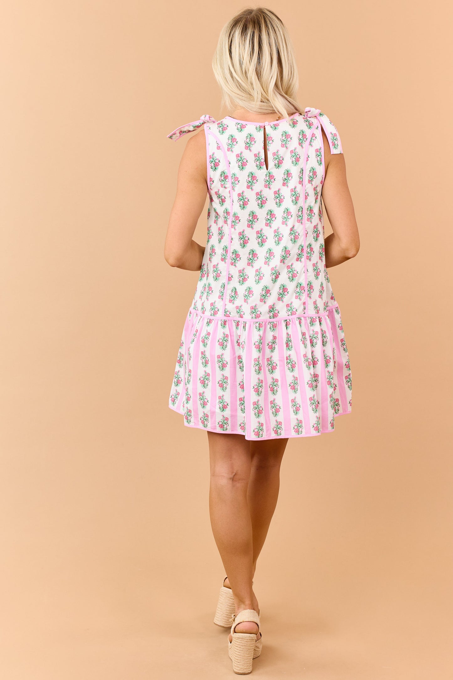 Carnation Floral Print Tie Strap Cotton Mini Dress