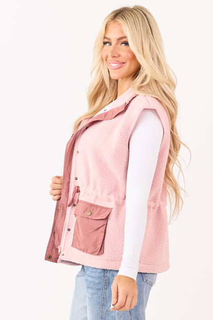 Cherry Blossom Sherpa Button Down Collared Vest