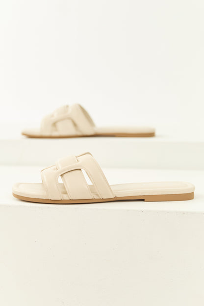 Coconut Interlaced Faux Leather Strap Sandals