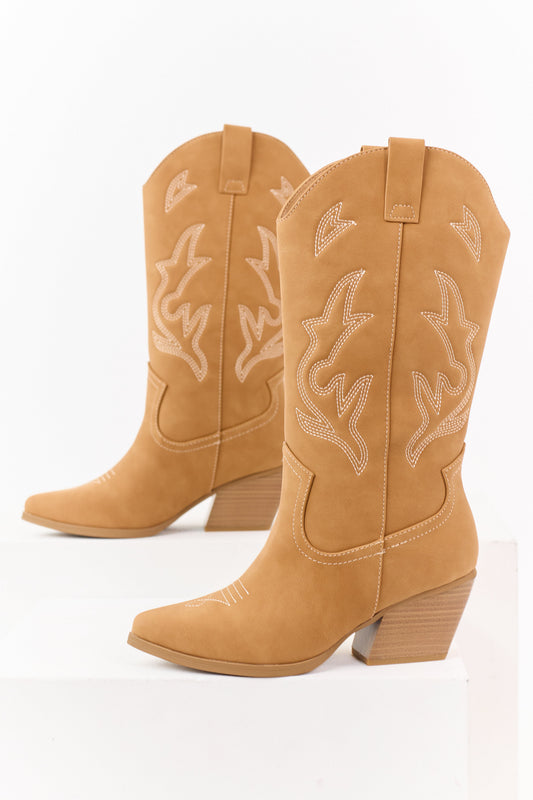 Copper Western Embroidered Cowboy Boots