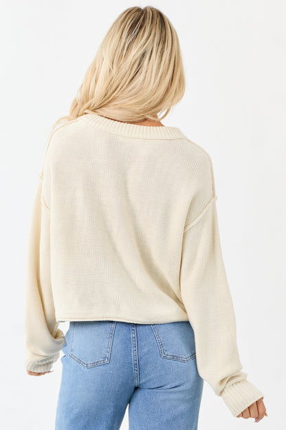 Cream Long Sleeve Relaxed Knit Sweater