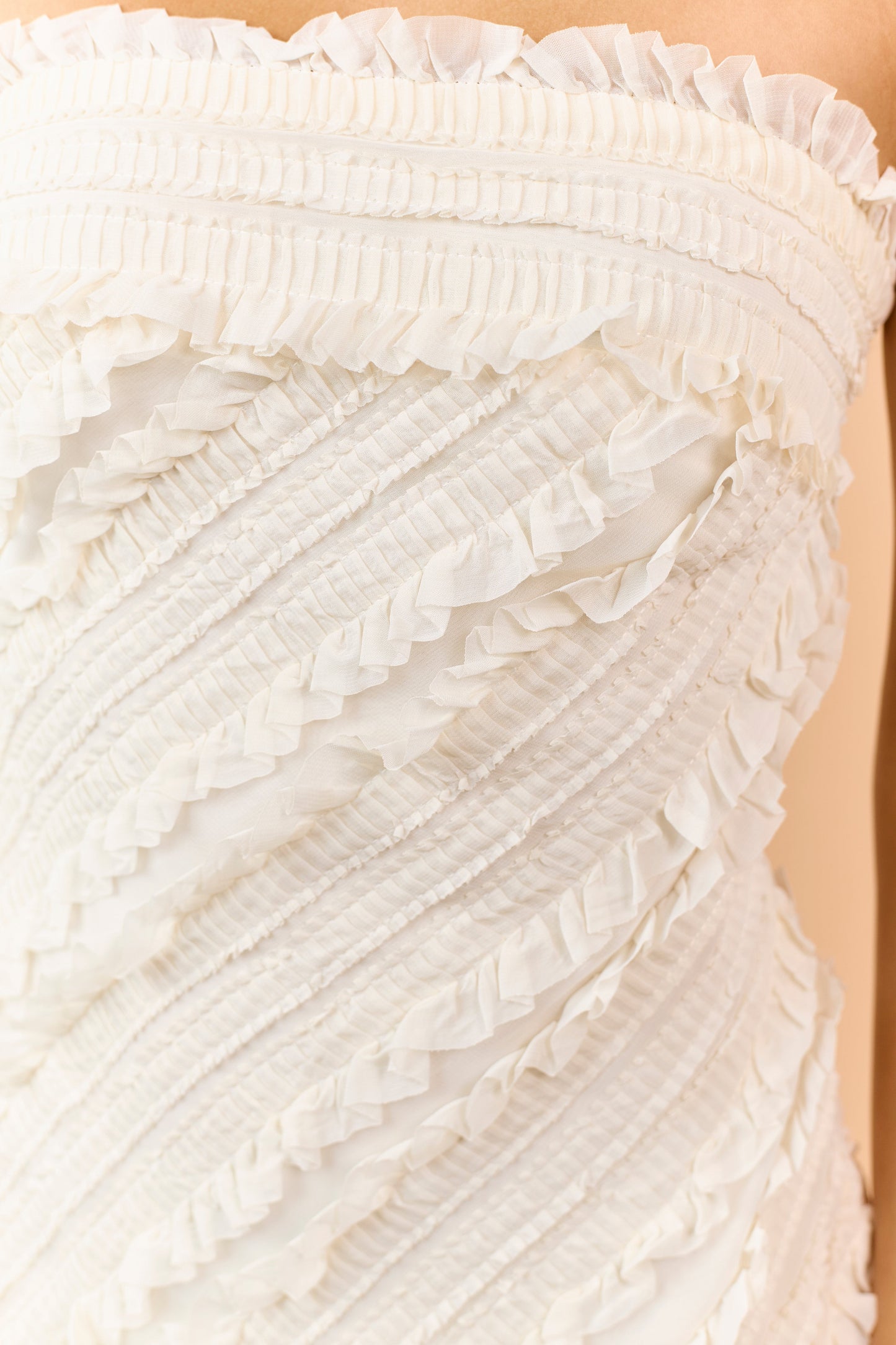 Cream Tiered Ruffle Strapless Mini Dress