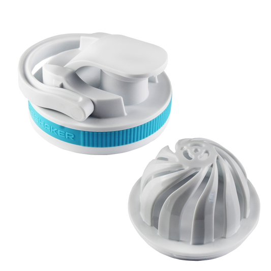 26oz Shaker Lid + Agitator Combo - White Lid with Caribbean Blue Band