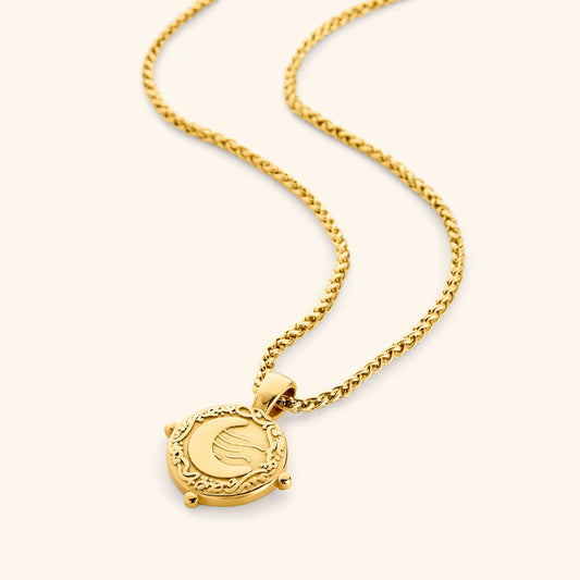“What you seek is seeking you” Crescent Necklace