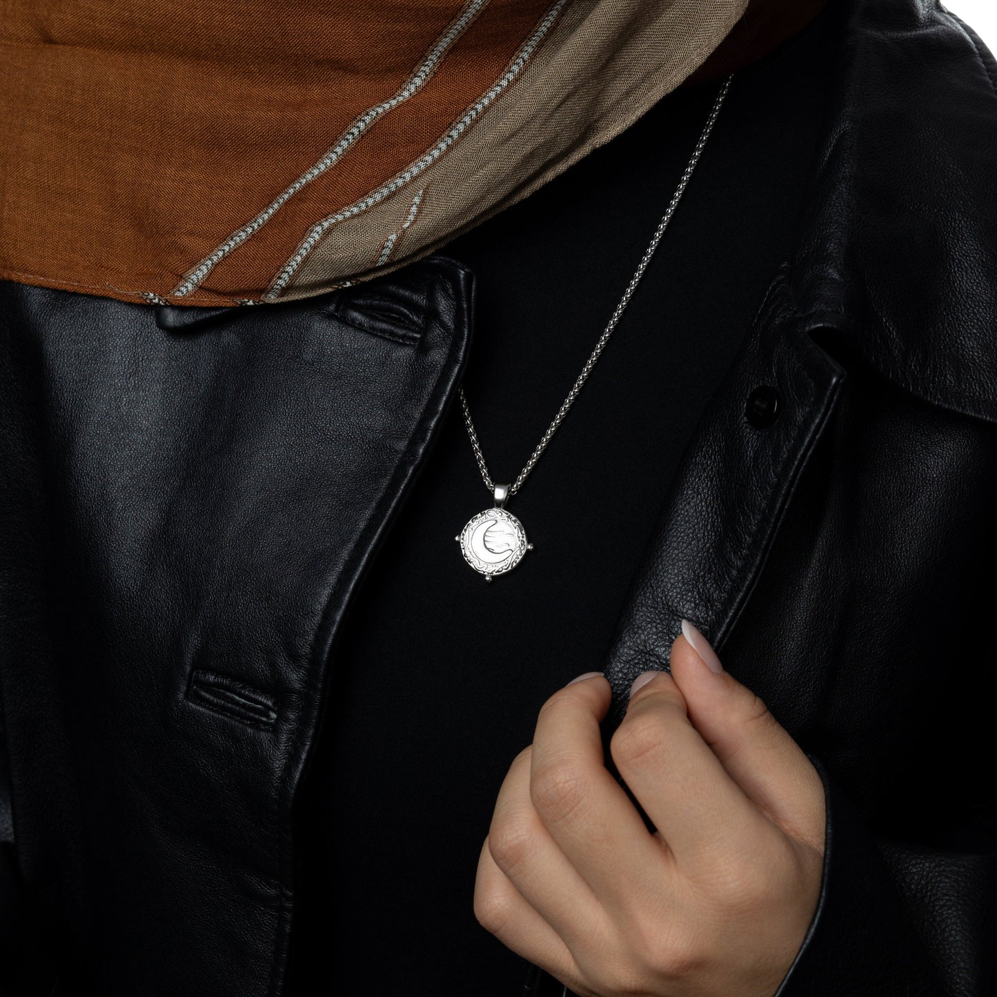 “What you seek is seeking you” Crescent Necklace
